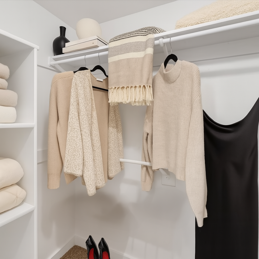 a closet with clothes, shoes and accessories at The Residences at Bear Creek